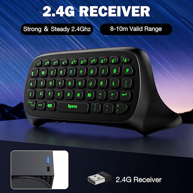 MoKo Green Backlight Chatpad for Xbox One Controller/Series X/S, 2.4G Receiver Chatpad Wireless Message Keyboard Keypad with Headset/Audio Jack for Xbox-One/One S/Elite/2 Controller, Carbon Black