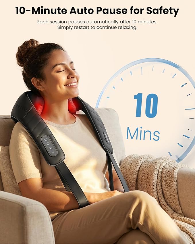 COMFIER Cordless Neck Massager with Heat, 4D Kneading Shiatsu Neck and Shoulder Massager Deep Tissue, Hands-Free Straps, FSA Eligible HSA, Father Day Gift for Dad