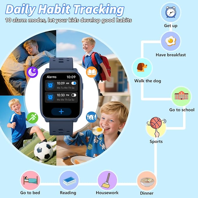 Smart Watch for Kids with 12 Puzzle Games, 1.83" Fitness Tracker Watch Heart Rate Sleep Monitor, Pedometer, Alarm Clock, Flashlight, Gift for 6-12 Year Old Boys Girls