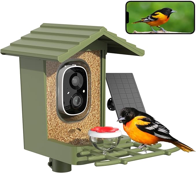 Smart Bird Feeder with Camera, Bird House with Camera Solar Powered Bird Feeder for Outside, AI WiFi Video Bird Feeder Camera Built-in Live Wireless Outdoor Bird Lover Women