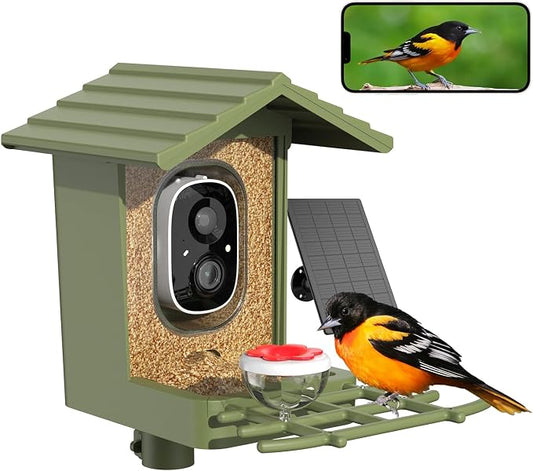 Smart Bird Feeder with Camera, Bird House with Camera Solar Powered Bird Feeder for Outside, AI WiFi Video Bird Feeder Camera Built-in Live Wireless Outdoor Bird Lover Women
