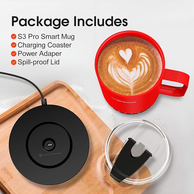 Vsitoo S3 Pro 16oz Self Heating Coffee Mug with AI Auto-Sensing, Smart Rechargeable Heated Mug Warmer 120-150℉, IPX7 Waterproof Temperature Control, Gift for Men Women - Red