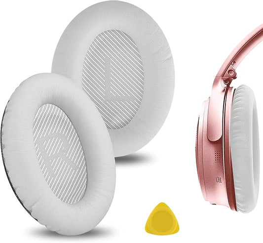 Geekria Replacement Ear Pads for Bose New QuietComfort, QC 45/ 35II/ 35IIGaming/ 35/25/ 15/ SE, AE 2/2i/2w, SoundTrue, SoundLink AE2 Headphones, Ear Cushions with Video Guide (White)