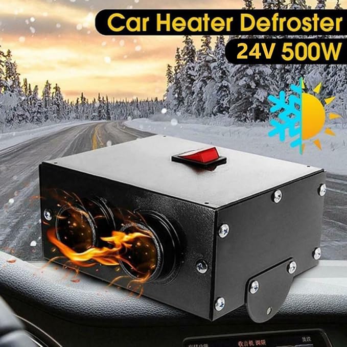 Car Heater Windshield De-Icers - Torcarvh Car Defogger 12V 500W Car Heater 2 in 1 Portable Car Heaters and Cooling Fan with Purification for Winter (24V 500W, 2 Holes)