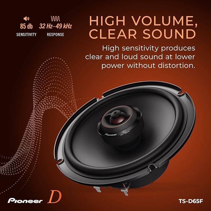 PIONEER D-Series TS-D65F 6.5” 2-Way Speakers (Pair) – 270W Max, Balanced Sound + Smooth Treble, Ideal Factory Upgrade, Add an Amplifier for Even Better Performance