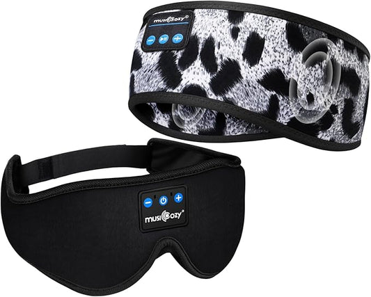 MUSICOZY Sleep Headphones Bluetooth Headband Sleeping Headphones Sleep Mask, Wireless Sleep Mask Earbuds for Side Sleepers Men Women Nap Air Travel Cool Tech Gadgets Unique Gifts Boys Girls 2 Packs