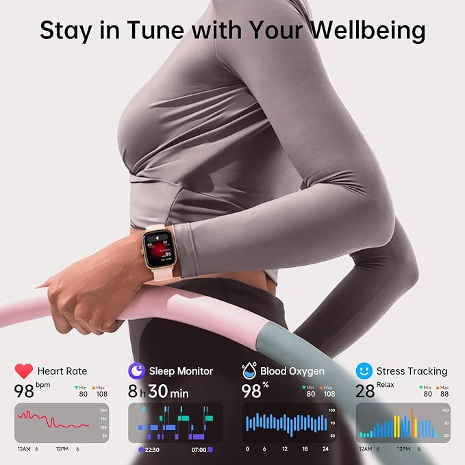 Gydom Smart Watch for Women and Men, 1.85" HD Fitness Trackers for iPhone/Android/Samsung (Answer/Make Calls), Heart Rate/Sleep/SpO2 Monitor, 101+ Sports Modes, IP68 Waterproof, 2 Bands, Pink