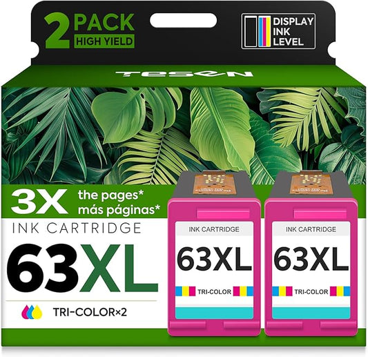 63XL Ink Cartridge Replacement for HP Ink 63 HP63 HP63XL Compatible for HP Officejet 4650 5258 5200 3830 5255 4655 4652 5252 Deskjet 3630 3634 1112 Envy 4510 4520 Printer 2-Pack Color