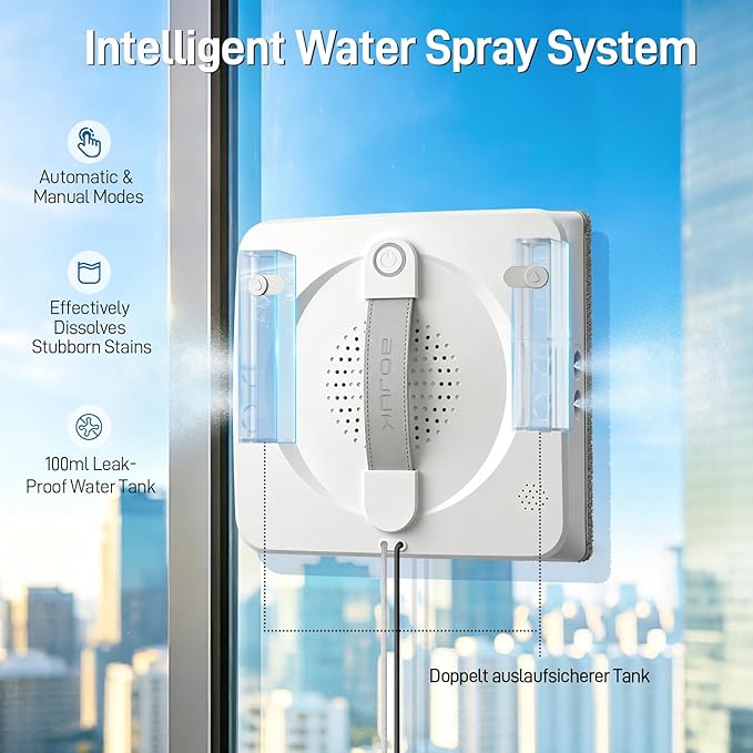 Window Cleaning Robot, 5000Pa Sauction with 4 Water Spray, 10-Stage Protection System, Intelligent Path Planning, 3 Cleaning Modes, Edge Detection for High Glass, Tiles, Mirror