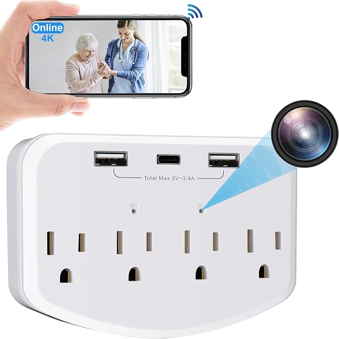 HD 1080P Wireless Dome Wall Outlet Camera, Mini Nanny Cam, WiFi Indoor Surveillance System with Motion Detector, Remote Monitoring for Baby, Pet, Home and Office Security