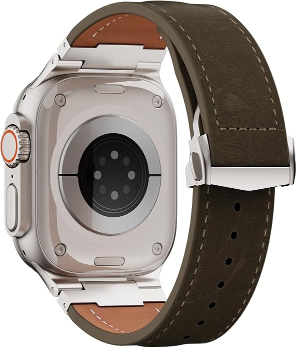 Vintage Genuine Leather Band for Apple Watch Ultra 49mm (2026 Upgrade), Rugged Replacement Strap Compatible with iWatch 46mm 45mm 44mm - for Men Women, Fit Ultra3/2/1, SE 3/2/1, Series11 10/9/8/7/6/5/4