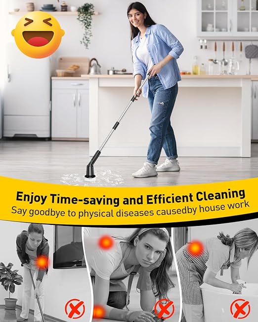 Shower Scrubber with Long Handle, Shower Cleaner Brush with 8 Brush Heads, Cordless Electric Spin Scrubber for Cleaning with 2 Speed, Cleaning Supplies for Bathroom Bathtub Kitchen Floor Tile Toilet