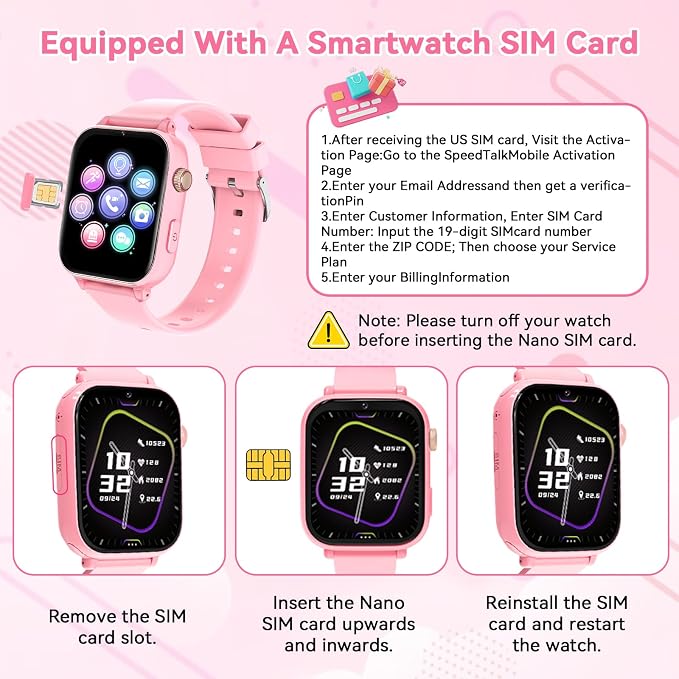 4G Kids Smart Watch Phone GPS, Smartwatch for Boys Girls Ages 4-12 Years with Video Call Chat Class Mode SOS Camera Alarm Games Parental App Touch Watch Gifts for Children (Includes SIM Card) Pink
