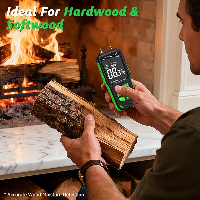 Rechargeable Moisture Meter for Wood, Drywall & Flooring | Pin-Type Moisture Detector, Replaceable Pins, Hold Function, Custom Wood Settings