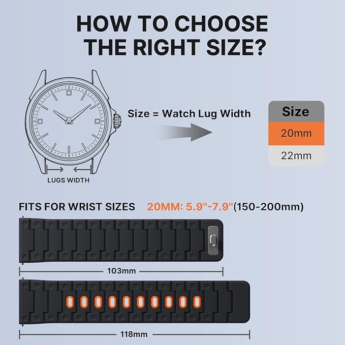 Bandletic Magnetic Silicone Watch Band - 20mm Quick Release Watch Bands, Breathable Soft Sport Outdoor Rugged Straps Compatible with Samsung Watch 7 Bands for Men Women, Black/Orange