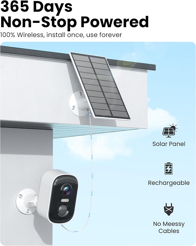 MISECU 2K Solar Camera Outdoor Wireless, WiFi Cameras for Home Security with Solar Panel, Spotlight Color Night Vision, AI Motion Detection, Siren Alarm, 2-Way Talk, IP66, Cloud/SD Storage 2 Pack