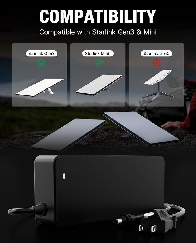 for Starlink Gen 3 Charger,57V 3.42A AC Power Adapter Compatible with Starlink Gen 3 & Mini,195W Power Supply with 10FT Power Cord for Starlink Gen3 Charger Accessories