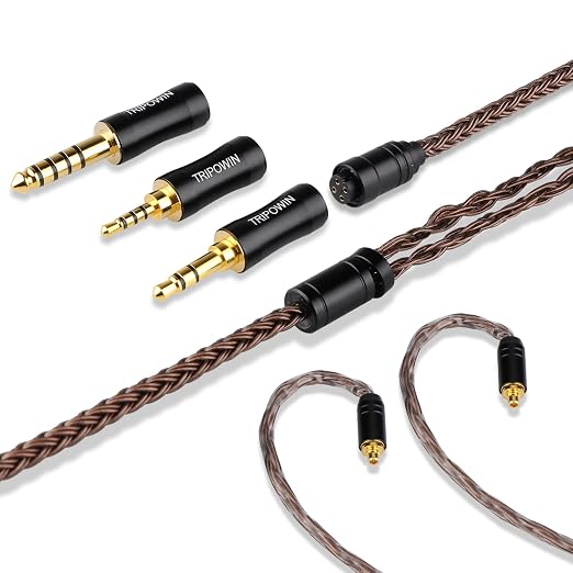 Linsoul Tripowin Amber 32AWG OFC Oxygen Free Cable HiFi IEM Cable with Interchangeable 2.5mm/3.5mm/4.4mm Plug, PVC Sleeve Replacement Cable for Audiophile(MMCX)