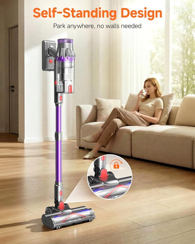FEPPO Cordless Vacuum Cleaner, Upgraded 70Mins Powerful Vacuum Cleaners for Home with Self-Standing, Touch Screen, Anti-Tangle Stick Vacuum Cordless, Wireless Vacuum for Hardwood Floor/Carpet/Pet Hair
