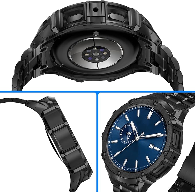 BAITEYOU Stainless Steel Band with Case Compatible with Samsung Galaxy Watch 5 pro 45mm Bands, Protective Metal Case Cover and Band for Galaxy Watch 5 pro 45mm for Men (Black)