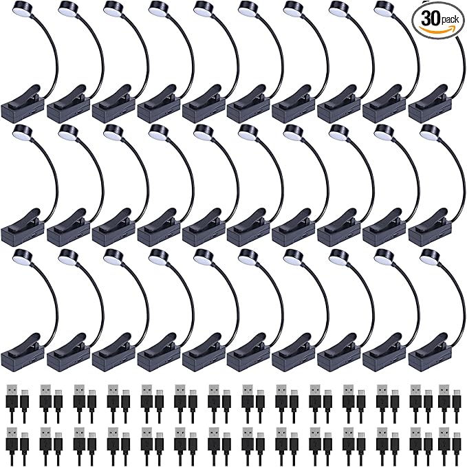 KunHe 30 Pack Rechargeable Book Light Bulk Clip-On Reading Lights for Books in Bed Long-Lasting 3 Modes & 3 Brightness Levels Compact USB Charging Mini Booklights for Kids Book Lovers Bulk Gifts