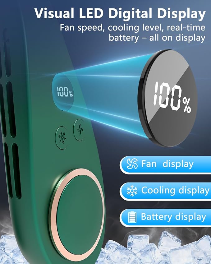 AJGJF Cooling Neck Fan 5500mAh,5 Speeds & 3 Cooling Modes, 1S Cool Down, USB-C Quick Charge, 3-24H Long Battery, Leafless Hanging Neck Fans that Blow Cold Air,Birthday Gifts for Women Men Mom Dad