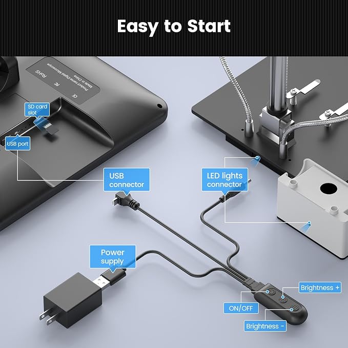 Andonstar AD210 10.1 Inch LCD Digital Microscope for Adults, Soldering Microscope for Electronics Repair, Coin Microscope Camera Full View for Error Coins with Light, Biological Slides Kit, 32G Card