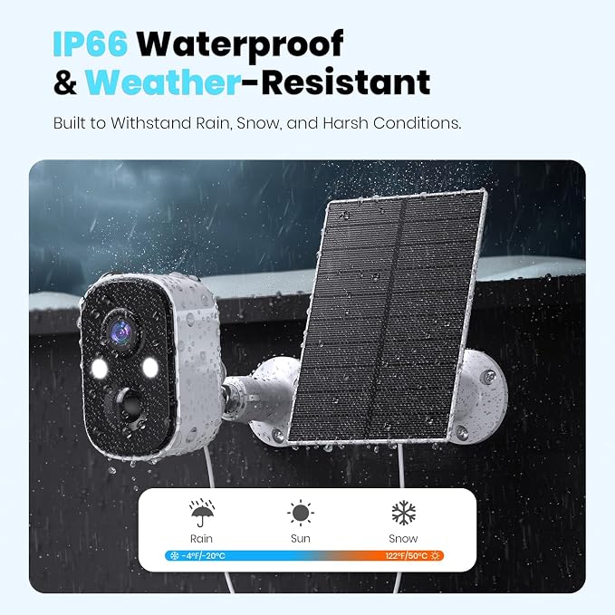 Techage 2K Solar Security Cameras Wireless Outdoor,Solar Battery Powered WiFi Cameras for Home Security with AI Motion Detection,Color Night Vision,2-Way Talk,IP66 Waterproof,Cloud/SD Storage 2 Pack