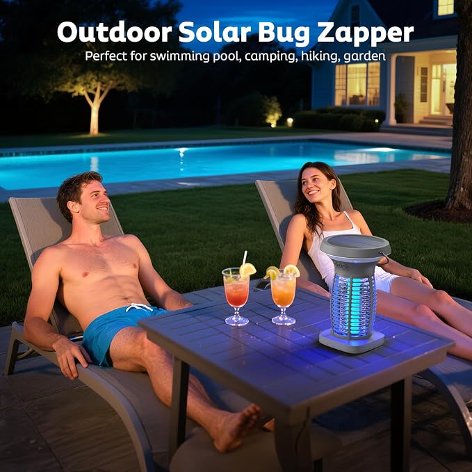 OnBeam Solar Bug Zapper Outdoor, Mosquito Zapper Outdoor Waterproof Electric Fly Zapper Rechargeable Mosquito Killer with Solar Panel, 4200V Fly Trap Indoor for Home Backyard, Patio, Garden, Camping