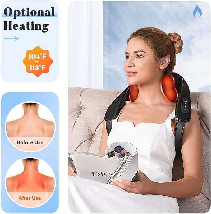 Valentine's Day Gift for Women Men, Neck and Shoulder Massager with Heat, Cordless Back and Neck Massager, 4D Shiatsu Deep Kneading Massagers for Shoulder, Back, Leg Neck Pain Relief, Home Office Use