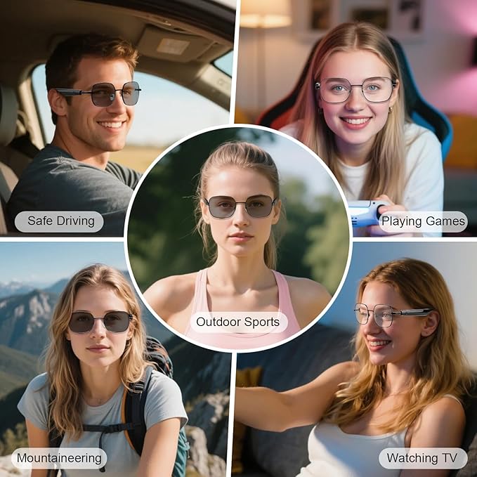 Smart Glasses for Women Men, Intelligent Touch, Anti-Blue Light Bluetooth Glasses with Speakers, Polarized Sunglasses with Photochromic Lenses, Multifunctional Audio Glasses for Indoor & Outdoor