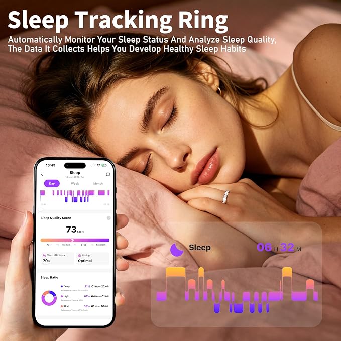 Smart Ring for Women Fitness Ring Health Ring, No Subscription Fee White 8#