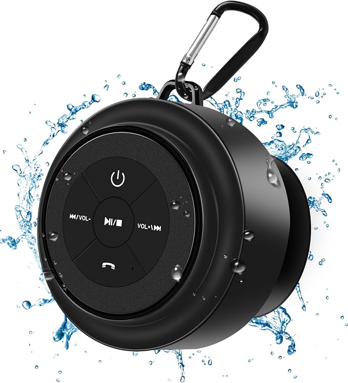 Bluetooth Shower Speaker, Portable Bluetooth Speakers, IP67 Waterproof Wireless Speaker with Suction Cup & Carabiner, Built-in Mic, True Wireless Stereo for Camping Travel,Electronic Gifts