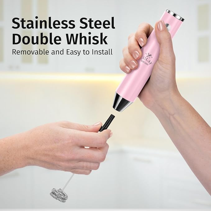 Zulay Kitchen Rechargeable Milk Frother Handheld - Frother Wand, Drink Mixer, Electric Whisk Frother, for Cappuccinos, Matcha & Protein Powder - Lux 4 Whisk 2 Speed Waterproof 2000mAh Pink