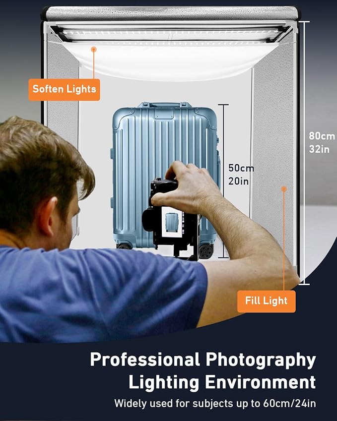 DUCLUS Light Box Photography, 32×32inch Professional Photo Studio Booth Photobox, Portable 210 LED Lightbox Shooting Tent Folding with 6 Colors Backdrops for Large Product or Jewelry Photography…