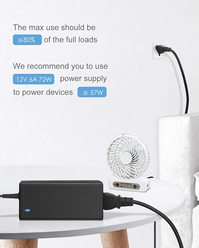 ALITOVE 12 Volt Power Supply 6A 72W AC Adapter 100~240V 50-60hz 12V Transfomer 6 Amp 5A 4A 3A AC to DC Converter with 5.5x2.5mm 2.1mm Plug for LED Strip Light CCTV Camera DC Pump Fan,10-Pack