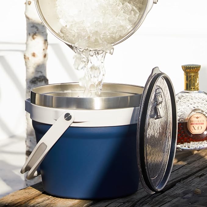 COKTIK 7L Insulated Ice Bucket with Lid，Double Wall Vacuum Stainless Steel Beverage Bucket Keeps Frozen Longer，Holds 6 Longnecks or 3 Bottles of Wine，for Cocktail, Champagne(No Accessories, Navy)