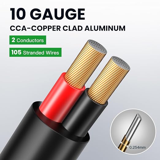 10 Gauge Speaker Wire 150 Feet CL3 Related CCA Black Cable with 2 Conductors for Outdoor Direct Burial Backyard Garden Home Car in-Wall Speaker