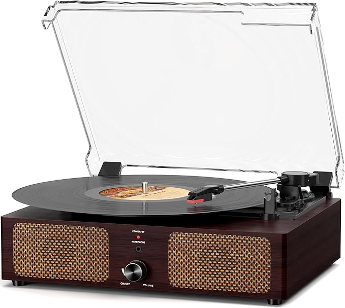 Vinyl Record Player Turntable with Built-in Bluetooth Receiver & 2 Stereo Speakers, 3 Speed 3 Size Portable Retro Record Player for Entertainment and Home Decoration