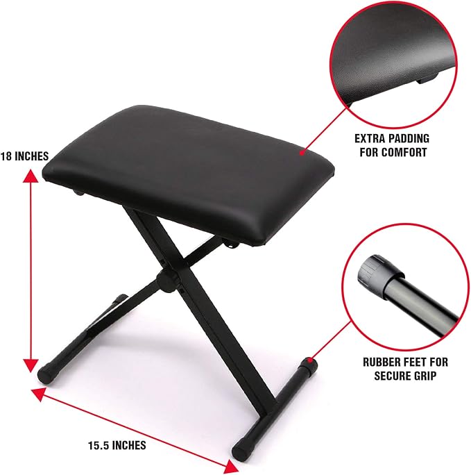 RockJam 61-Key Keyboard Piano Kit with Stand, Stool, Headphones, Keynote Stickers & Lessons