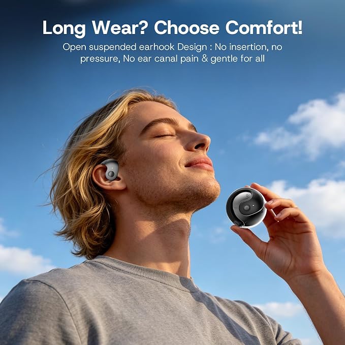 Over Open Ear Earbuds Wireless Bluetooth Open Ear Headphones Air Conduction Earbuds that Don't Go in Your Ear with Awareness of Surroundings with Over-Ear Hooks