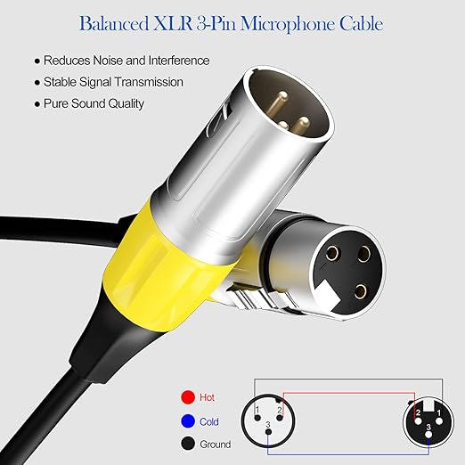 Tisino 6-Pack Multi-Colored XLR Mic Cable - 7.6m/25ft, Balanced XLR Male to Female Connectors for Recording Studio, Podcast, Mic Mixer, Amplifier