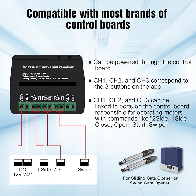 JUJIANG SM18-03W WiFi Controller APP Remote Control Compatible with Alexa, Google Assistant, IFTTT, Gate Remote Control Work for Automatic Swing Sliding Gate Opener Garage Door Opener