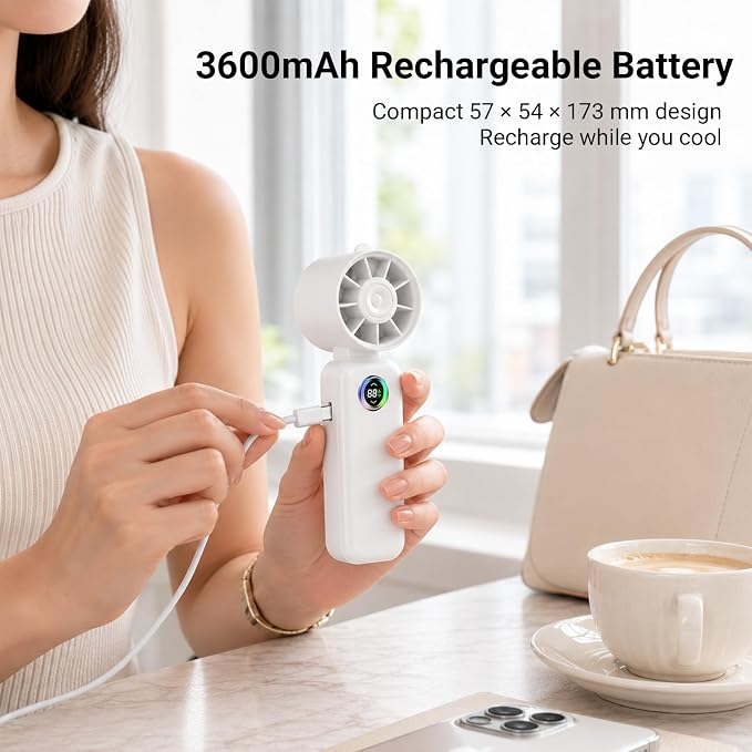 Clip-On Portable Fan with Misting, 4000mAh Up to 12H Battery Life Hand Mini Foldable Fan, 360° Rotating USB Rechargeable Turbo Quiet Stroller Fans for Travel Outdoors and Office Use (White)