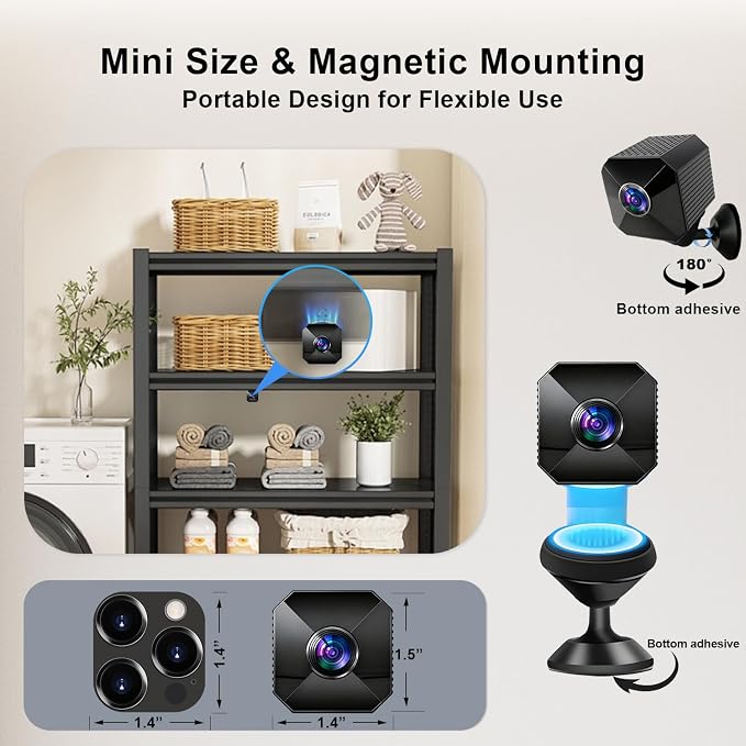 Mini Wireless Camera - 4K HD Nanny Cam - 2.4/5GHz WiFi - Small Indoor Security Camera with Motion Detection, Night Vision, Magnetic Base, APP Control, Cloud & Local Storage for Home, Office, Baby, Pet