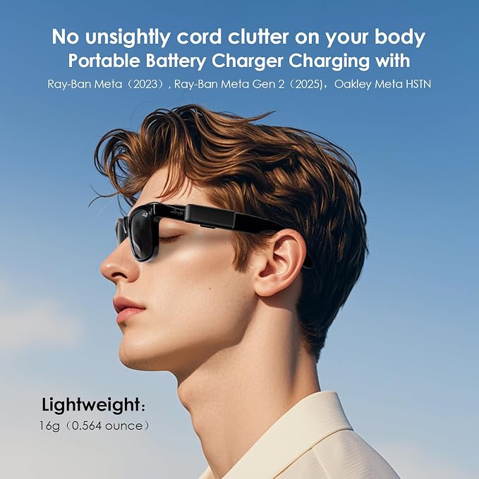 Wearable Charger for RayBan Meta Gen 2, RayBan Meta Gen 1, Wayfarer/Skyler/Headliner/Oakley Meta HSTN, Portable Charger for Meta Glasses Accessories, Mini Charger for Meta