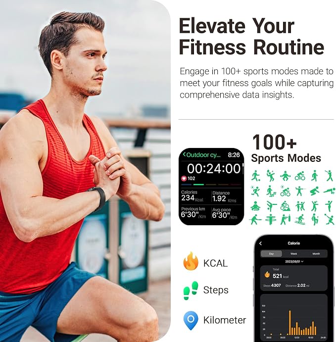 TOZO AMOLED S4 AcuFit One Smart Watch 1.78" Ultra-Clear Screen for Men Women, Call/Answer Fitness Tracker, Sleep Monitor IP68 Waterproof for iOS 11.0+ Android 9.0+ Black