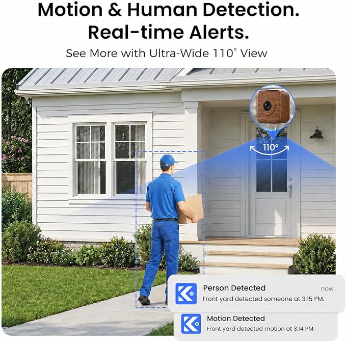 5MP 3K Window Camera 2 Pack for Indoor & Outdoor Home Security, Magnetic Mount, Color Night Vision, 24/7 Recording, Free Cloud Storage, No Subscription, Dual-Band WiFi, AI Detection, Walnut Wood