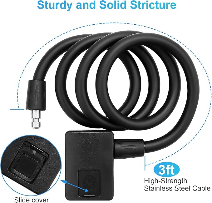 MYPIN Bluetooth Fingerprint Bike Lock, Anti-Theft, Waterproof, 1M Cable, IP65, Combination Lock, Fingerprint & Bluetooth Unlock, Heavy Duty