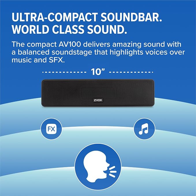ZVOX AccuVoice AV100 Compact TV Soundbar Speaker with 6 Levels of Voice Boost, Black